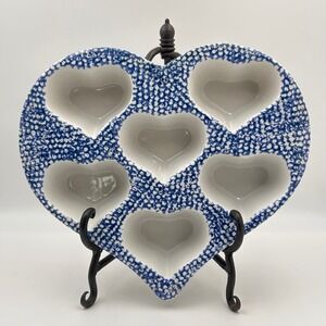 Unbranded Heart Muffin Pan Unisex OS Blue Spongeware Stoneware Farmhouse Decor